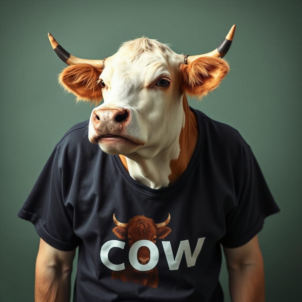 Cow in T-Shirt with Self Portrait
