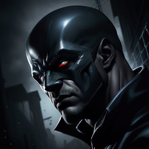 Gritty Comic Book Portrait of a Masked Robber in a Dark Alle...