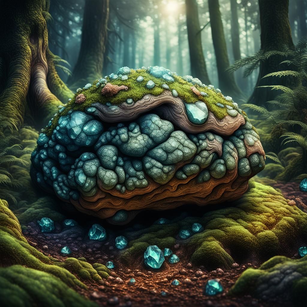 Dinosaur Coprolite in Mystical Forest, Digital Art