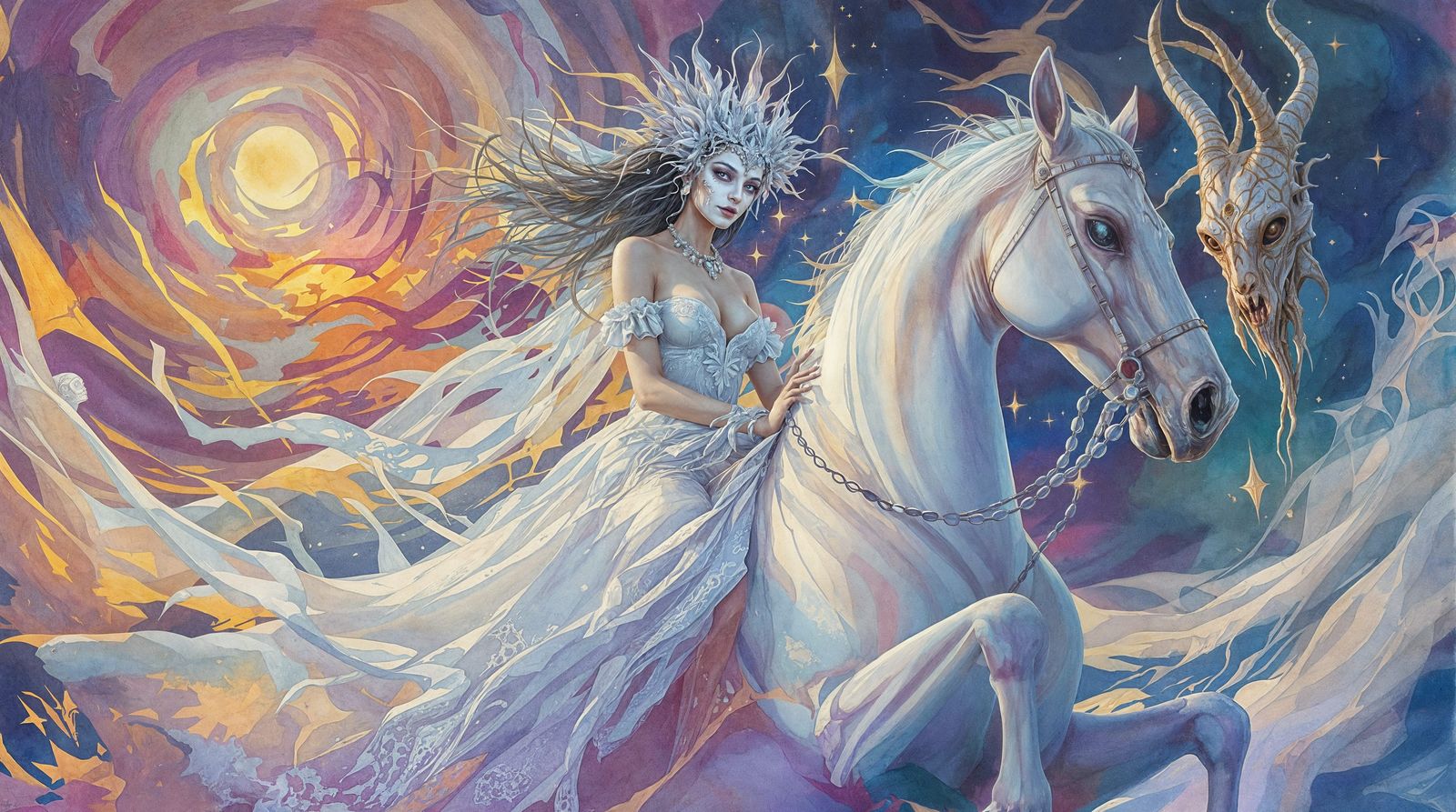 Day of the Dead Mask on Pale Horse