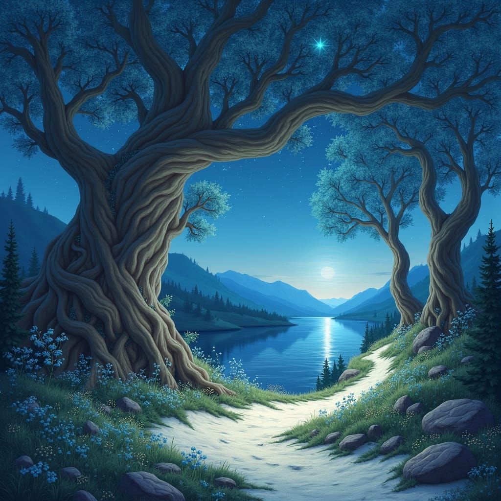 Enchanted Forest Landscape with Mystical Creatures