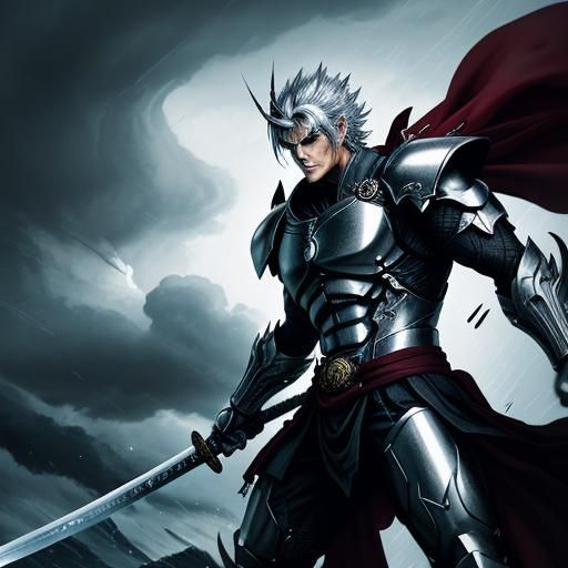 Silver Samurai Warrior in Manga Art Style