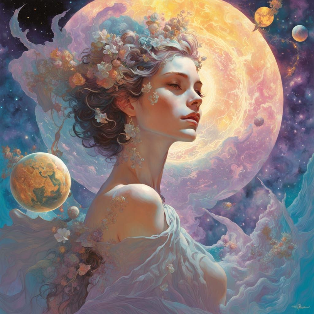 Cosmic Prophet in Vaporwave Celestial Map