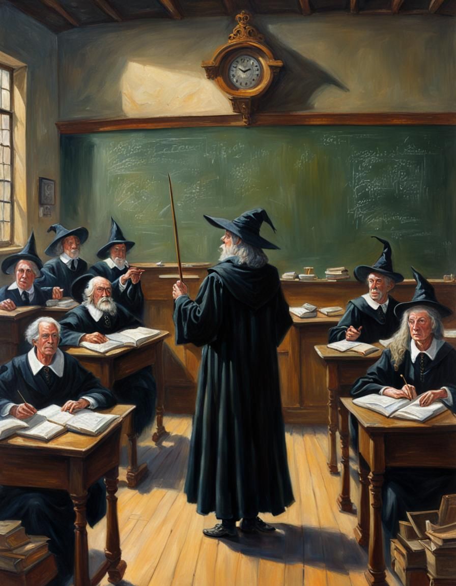Witch Professor Teaching at Hogwarts: Oil Painting