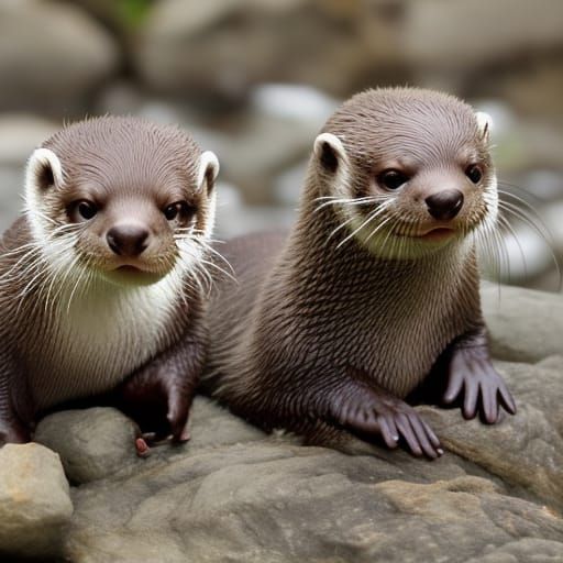 Delightful AI Image of Cute Baby Otters