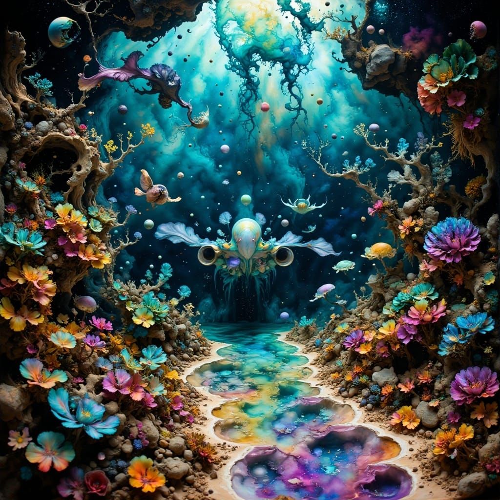 Iridescent Coral Reef in Hyper-Surrealistic Style