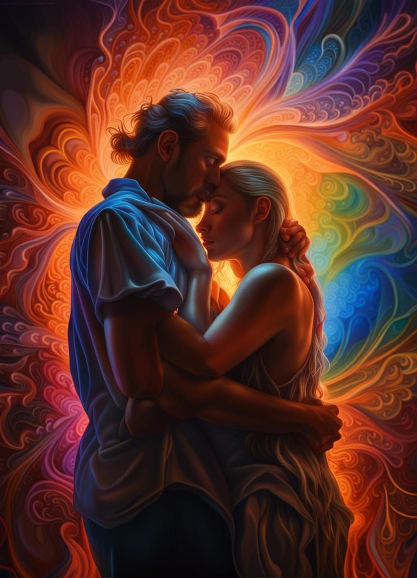 Hyper-Realistic Painter Couple in Loving Embrace