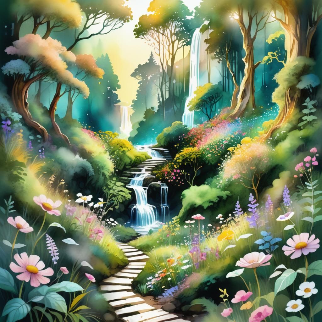 Dreamlike Forest Glade in Digital Watercolor Style