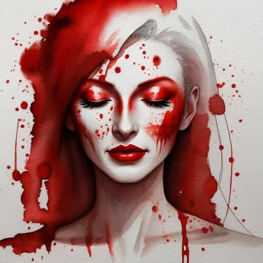 Watercolor Horror: Ecstatic Face Sees Red