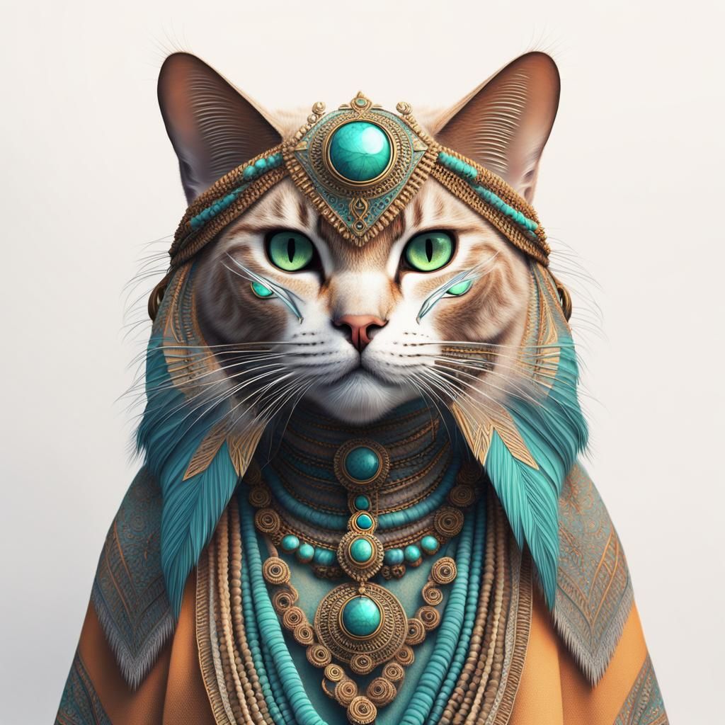 Mystical Boho Cat with Feline Eyes in Surreal 3D