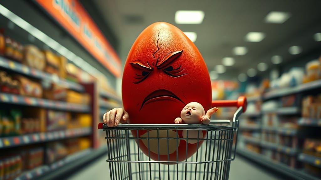 Emotionally Charged Red Egg in Supermarket