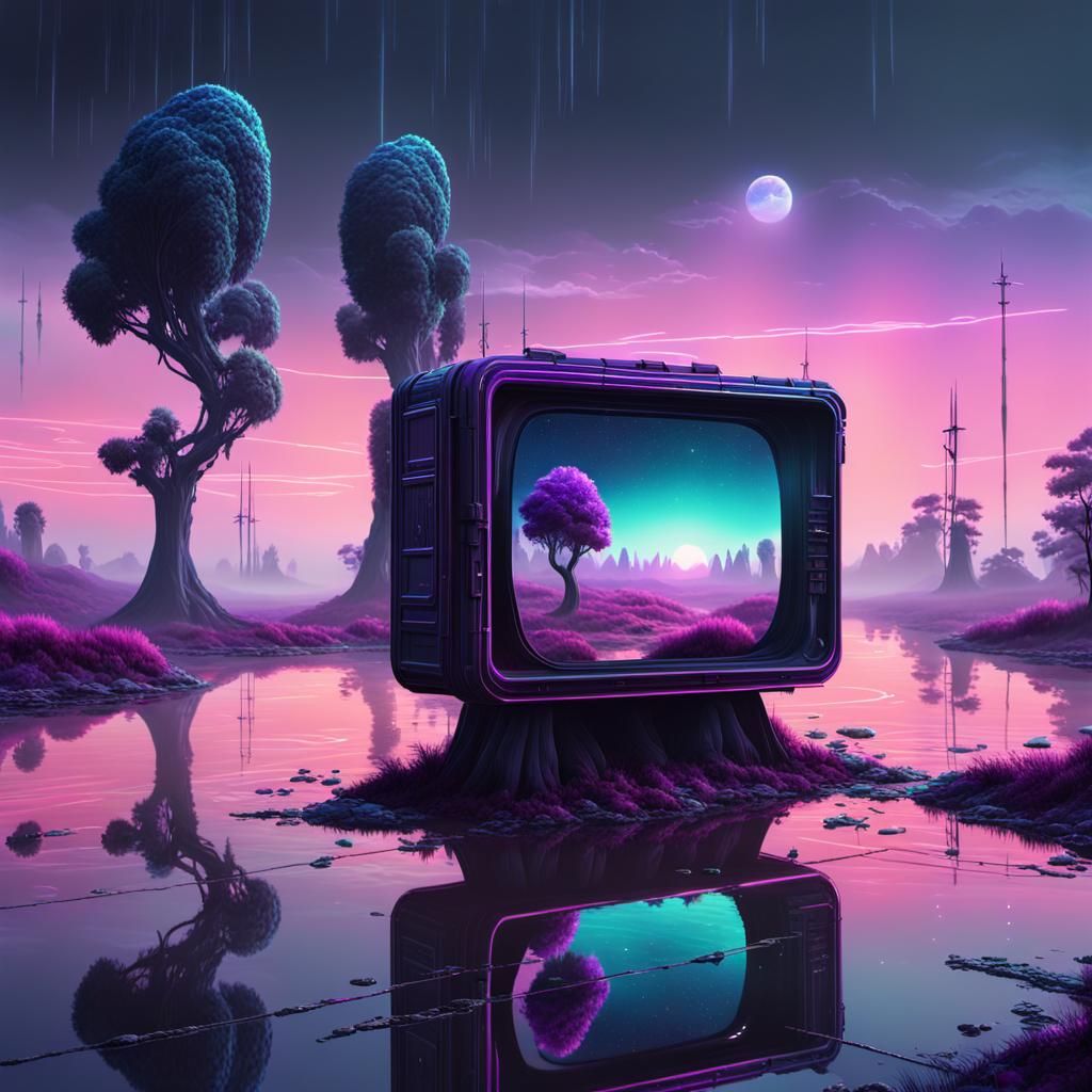 Purple Planet: Sci-Fi Landscape with Neon Suns