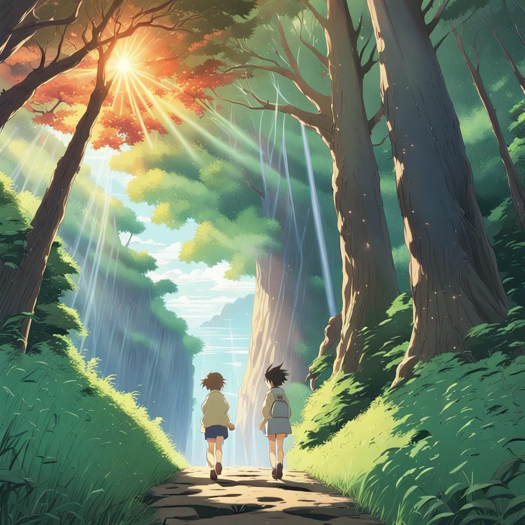 Energetic Anime Key Visual in Studio Ghibli Style