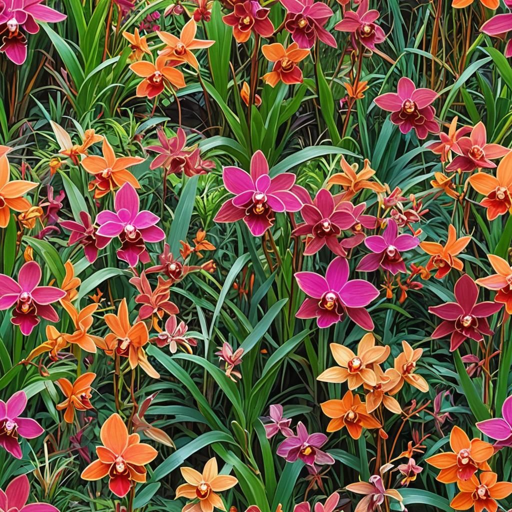 Cybertronian Gardenscape: Exotic Metallic Orchid Blooms