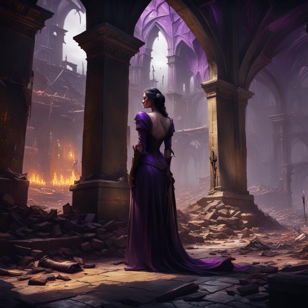 Vampire Submits in Devastated Dark Fantasy Landscape