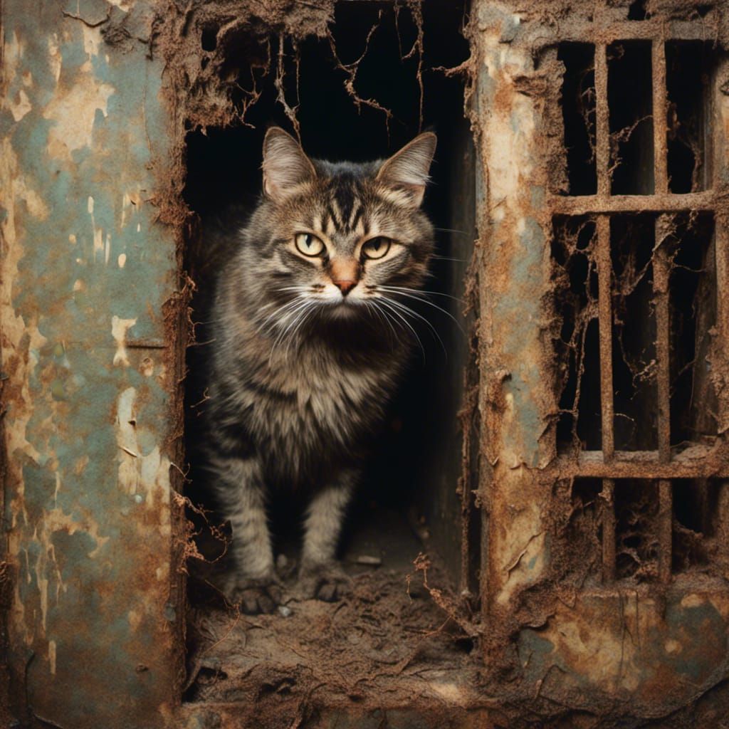 Feral Cat Hissing in Open Cage
