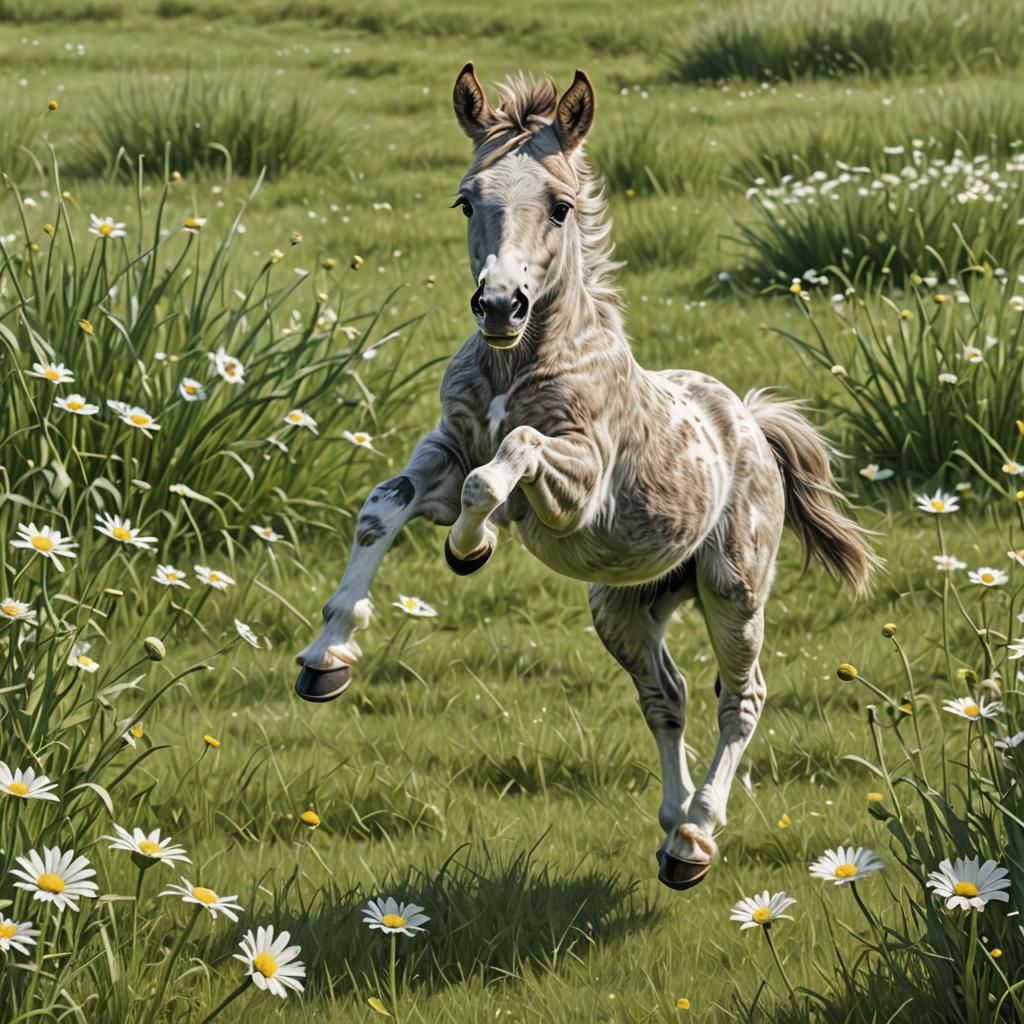 Foal Jumps in a Pastel Hyperrealistic Meadow
