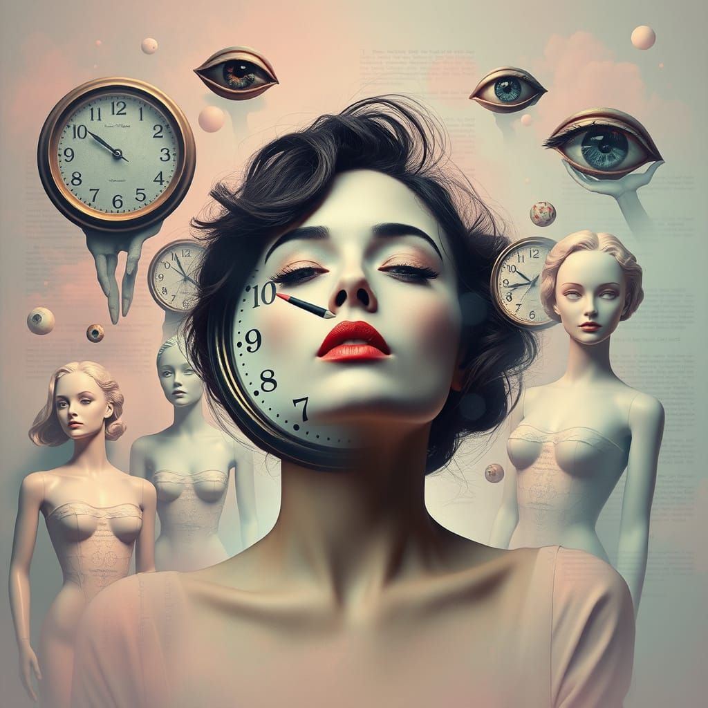 Dreamlike Surrealist Composition with Melting Clocks