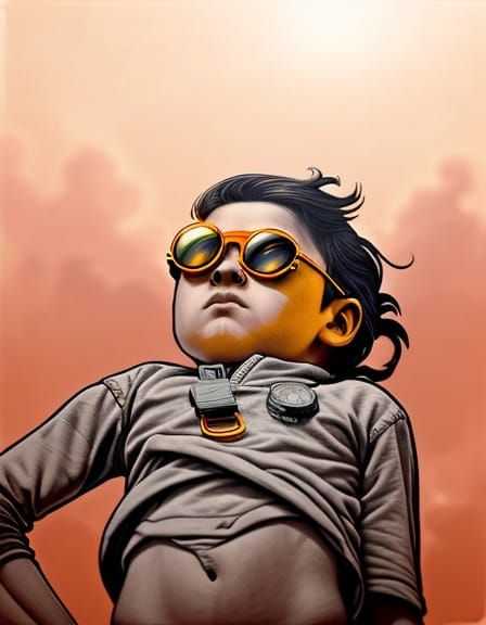 Whimsical Solarpunk Boy Contemplates Celestial Wonders in Go...