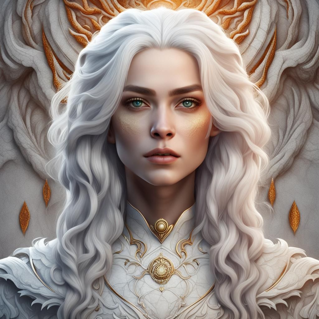 White-Haired Model in Marble Setting