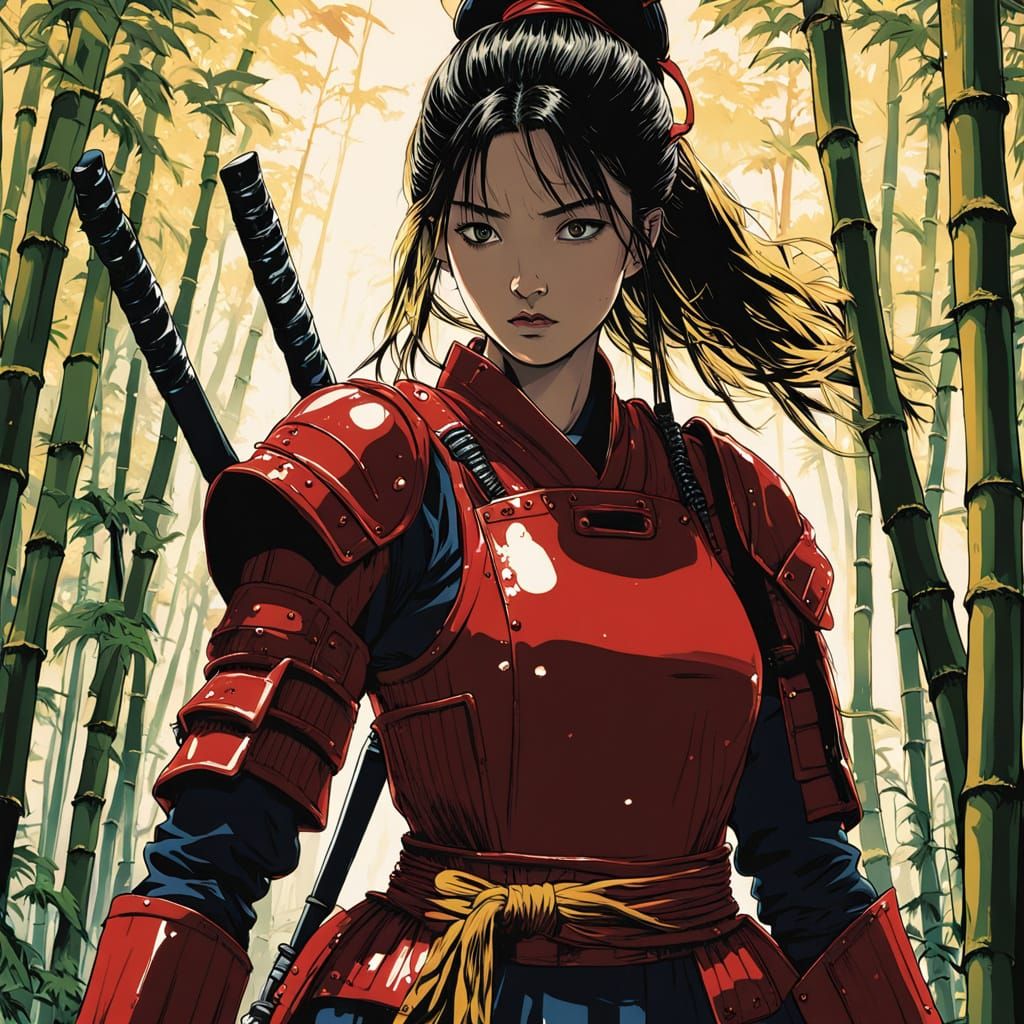 Female Samurai Warrior in Crimson Armor