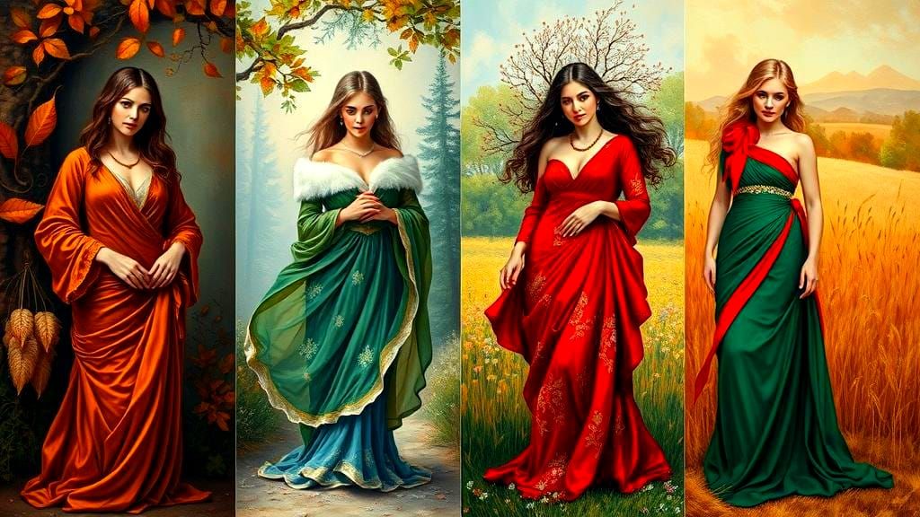 Four Seasons Goddesses in Baroque Impressionist Style