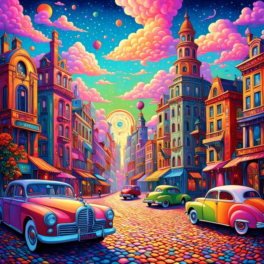 Surreal 1930s Cityscape Blooms from Gramophone in Psychedeli...