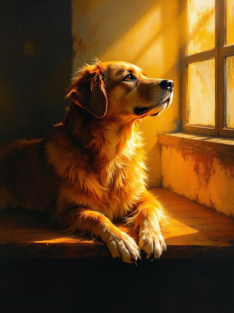 Dog in Sunlit Room, Renaissance Style