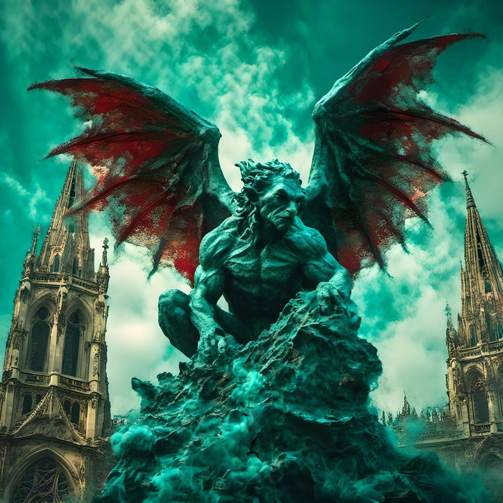 Detailed Stone Gargoyle Fantasy Matte Painting
