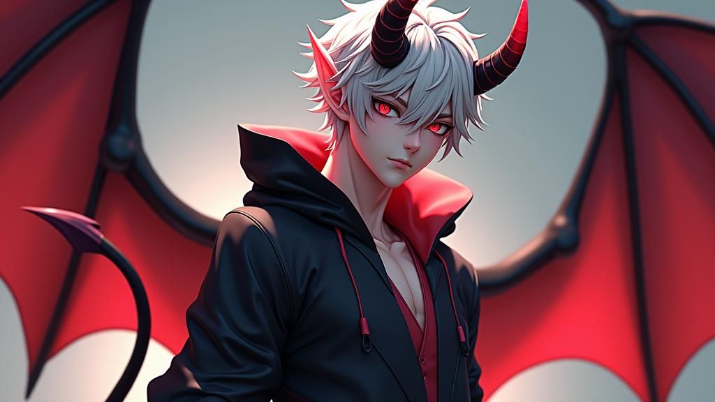 Warmth-Seeking Wight Devil with Platinum Hair, Anime Art