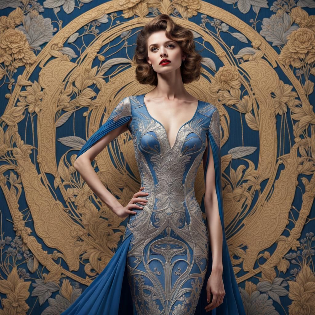 Art Nouveau and Art Deco Dress in 64k Ultra HD