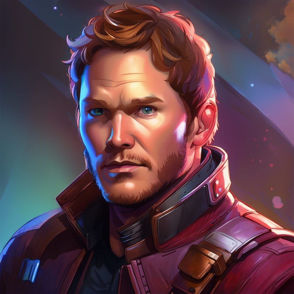 Star Lord Portrait in Hyperdetailed Splash Art Style