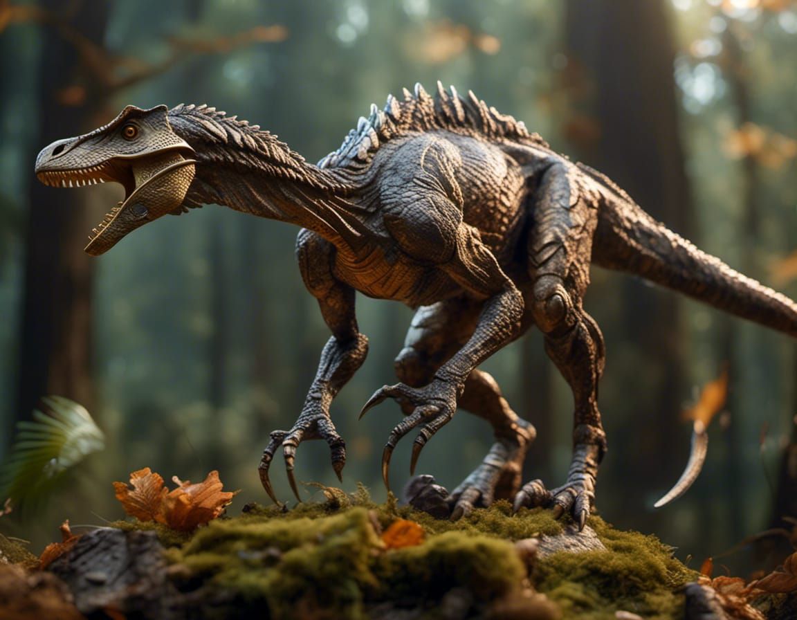 Dragon-like Velociraptor with Saddle in Forest Photo