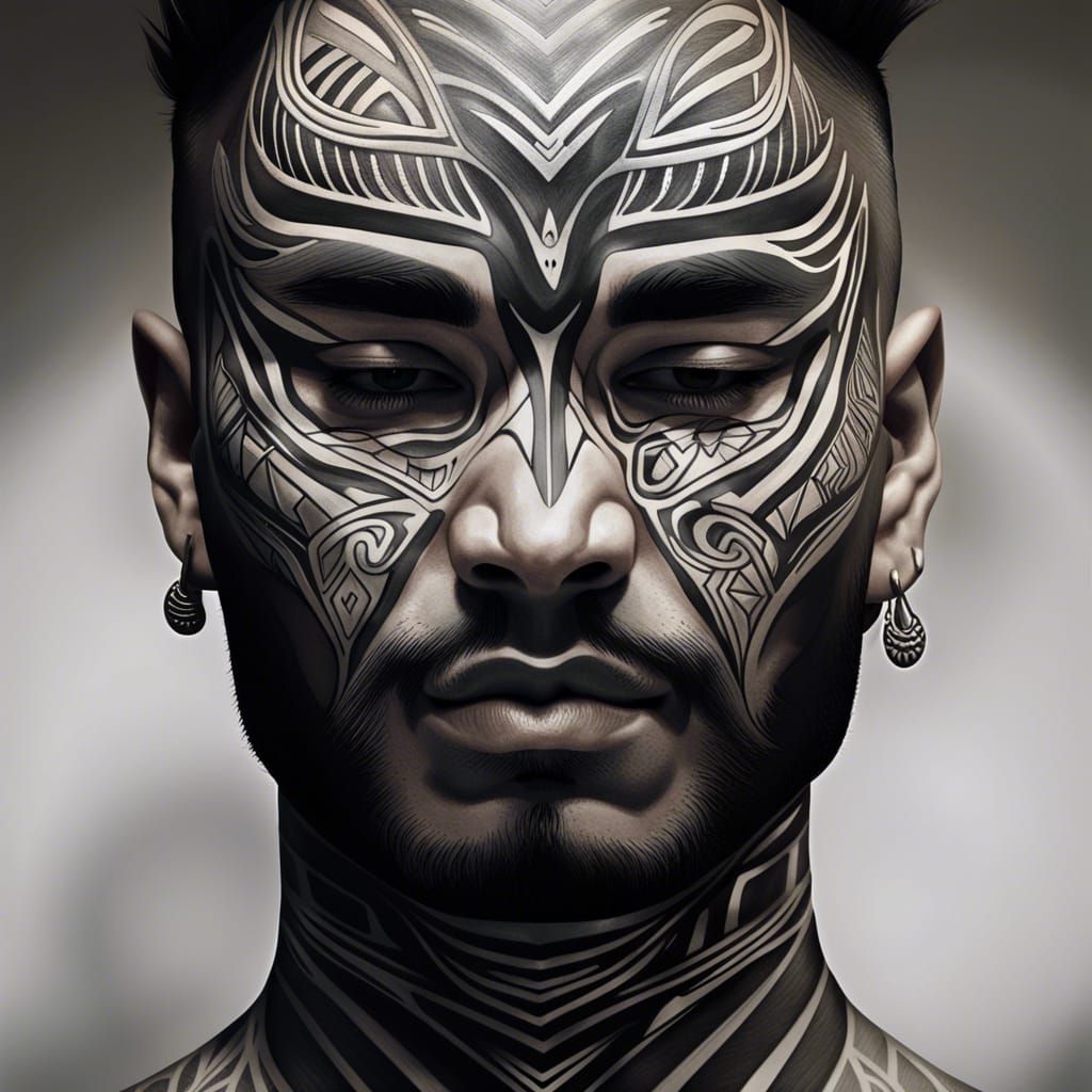 Māori Man Portrait with Tā Moko Tattoos