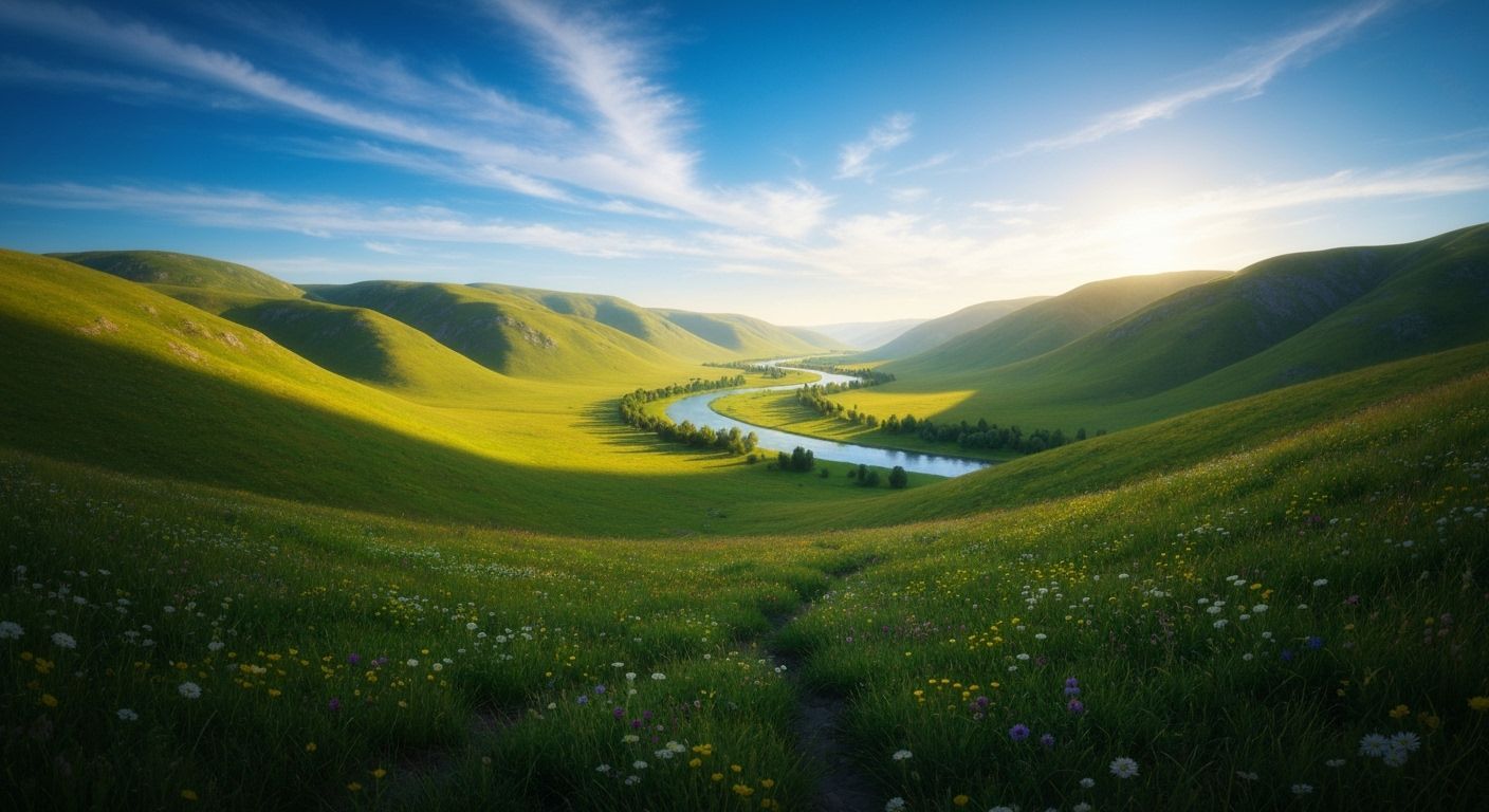 Breathtaking Summer Landscape in Golden Afternoon Light