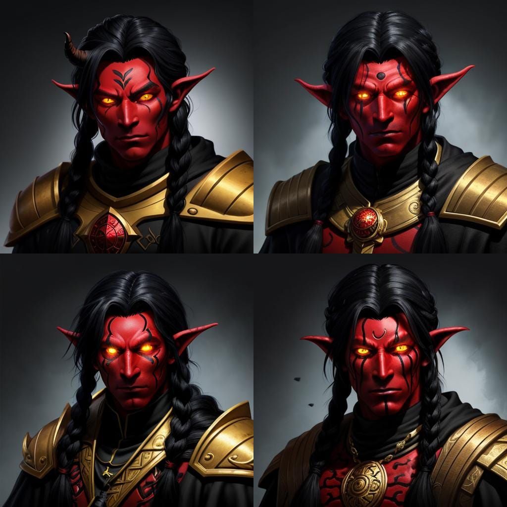 Tiefling Portrait with Red Skin and Glowing Eyes