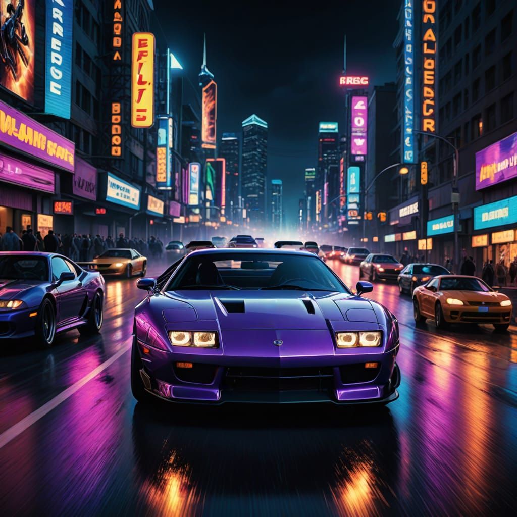 Fast and Furious Movie Poster - Neon Highway Action