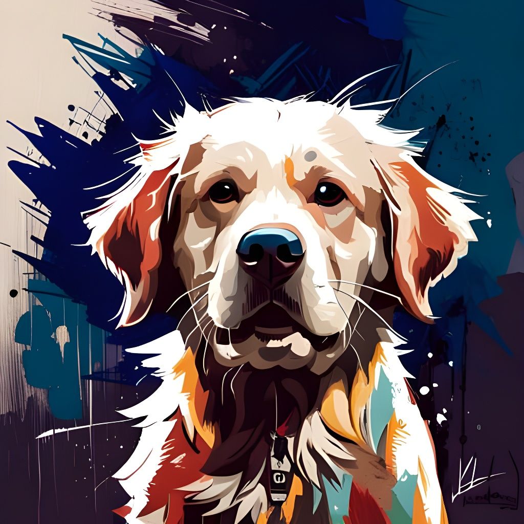 Colorful Golden Retriever Oil Painting in 3D