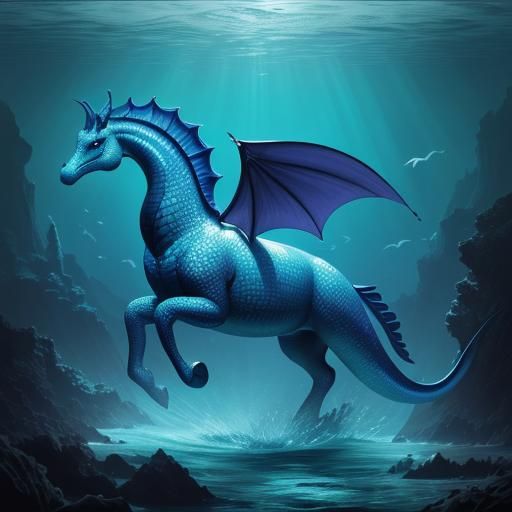 Bioluminescent Dragon Seahorse in a Neon Ocean