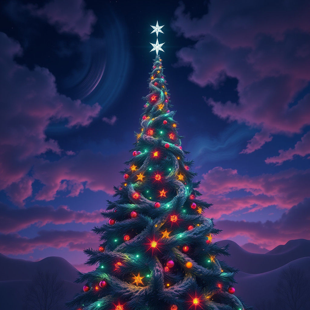Ethereal Christmas Tree Against a Night Sky