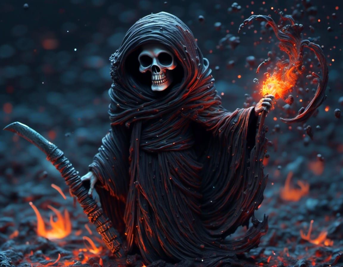 Cute Moody Grim Reaper in Dark Surreal Style