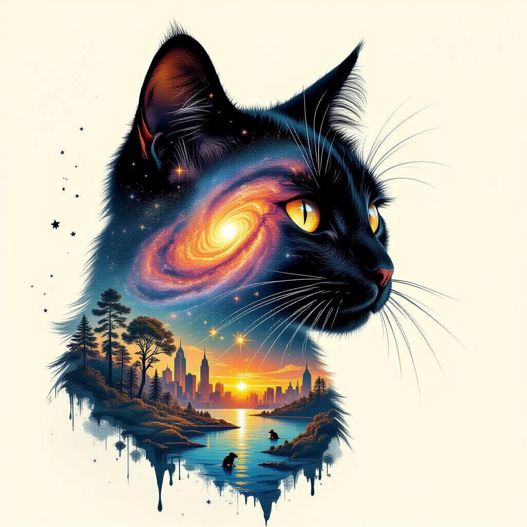 Orange Cat Galaxy Merges with Maximalist World Digital Paint...