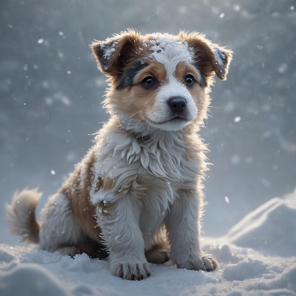 Puppy's Joyful Dance in Snowy Fantasy