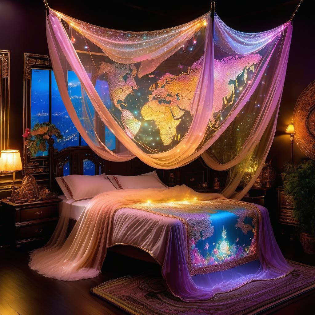 World Map Mosquito Net in Watercolor Style