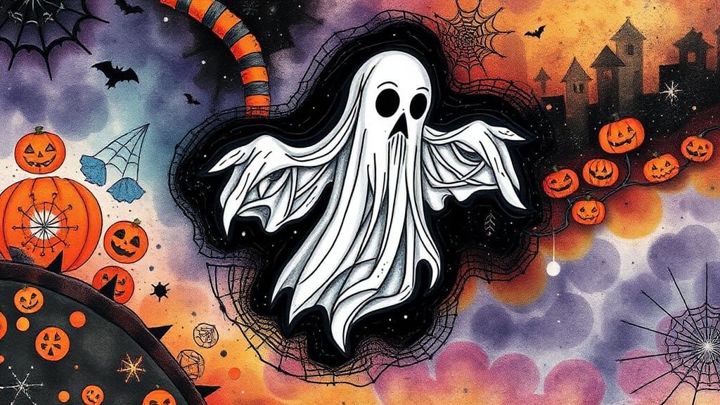 Halloween Zentangle: Spooky Ghost Spirit in Abstract Art