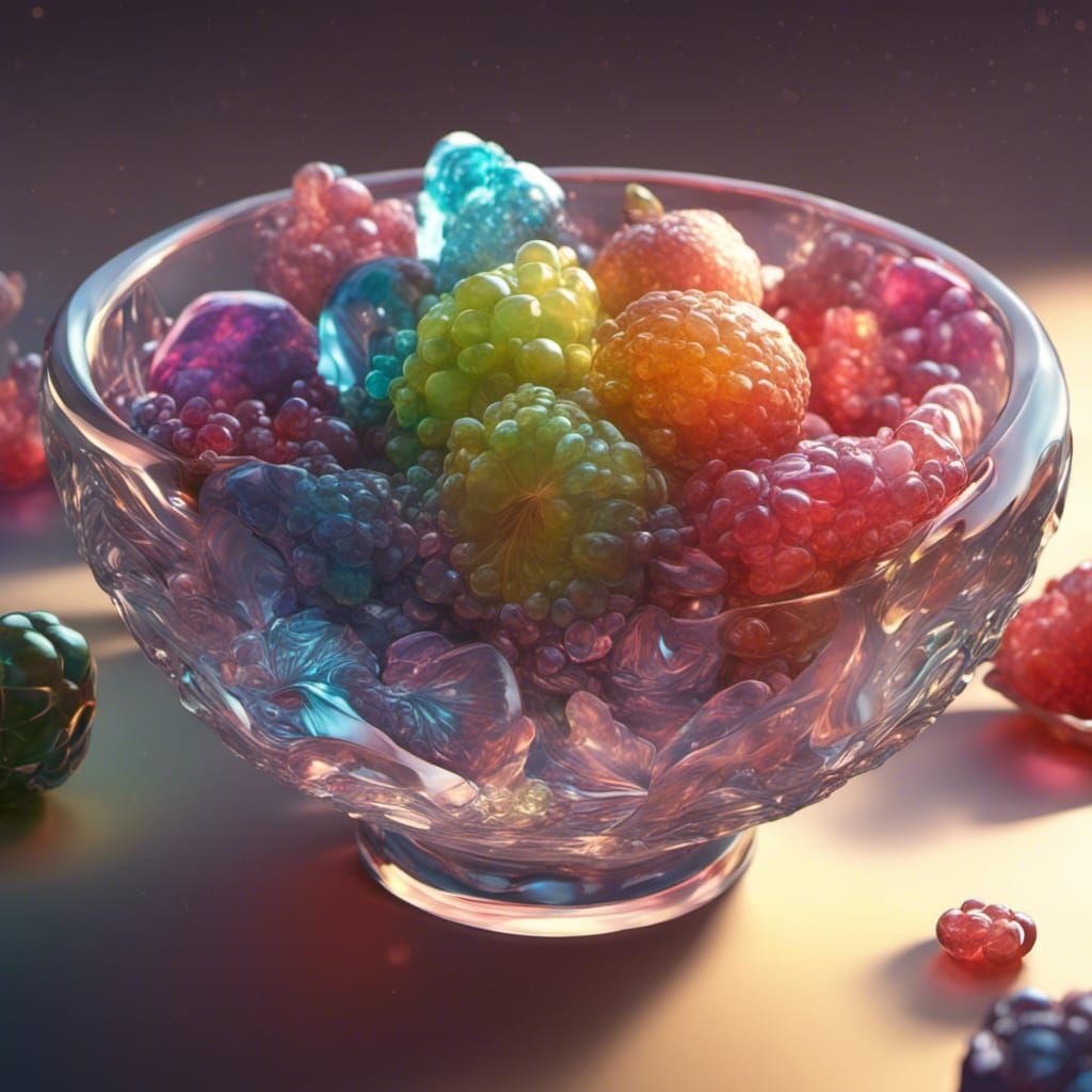 Iridescent Fruit Gems in a Bowl