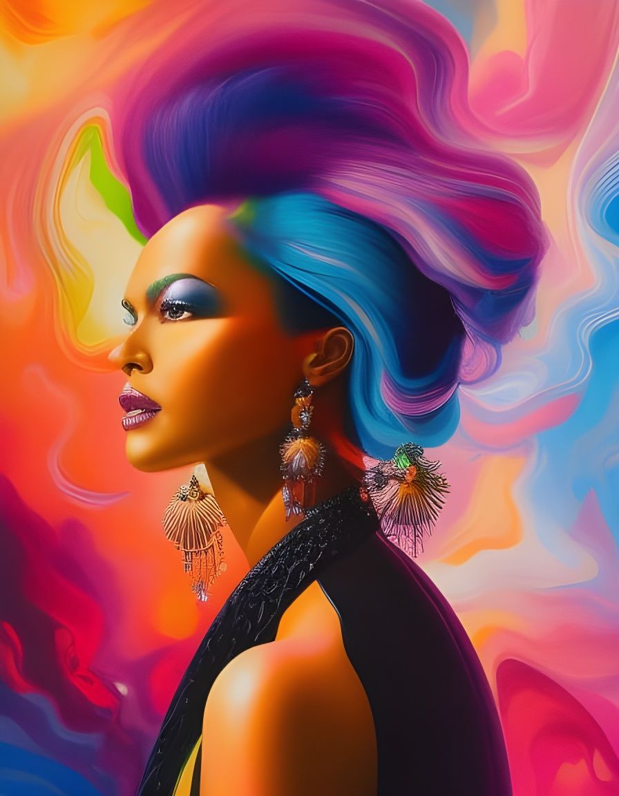 Woman Emerges From Air: Acrylic Pouring Portrait