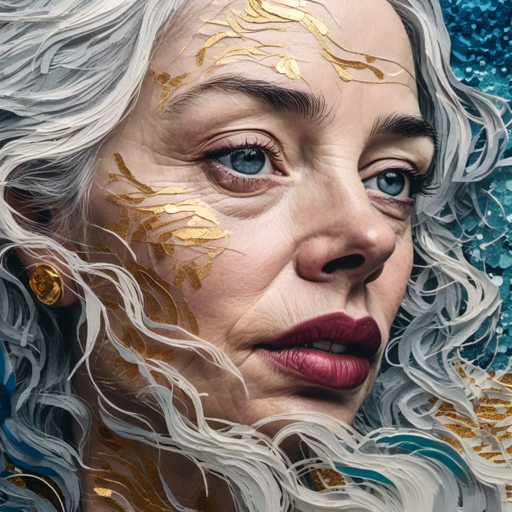 Dreamy Paper Collage Portrait in Soft Golden Light