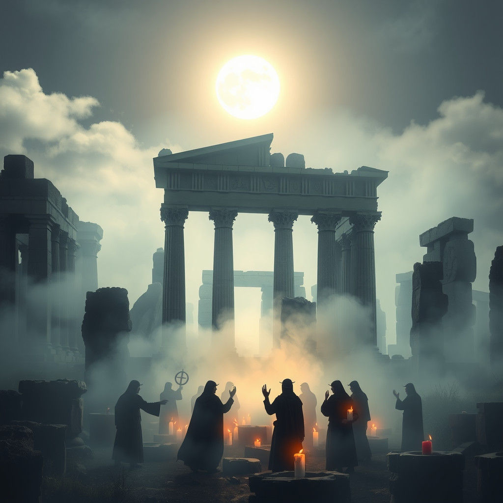 Mystical Parthenon Stonehenge Ritual in Surreal Style