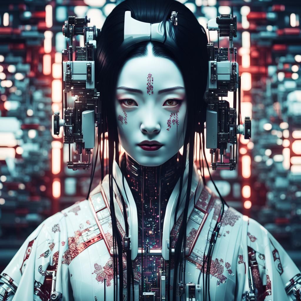 Android Geisha Portrait in Cyberpunk Style